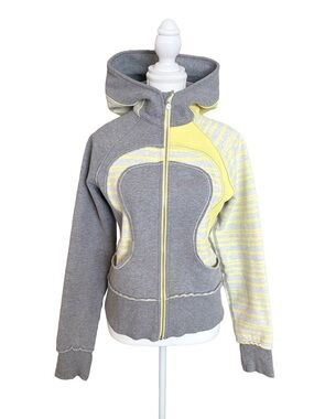 Lululemon Scuba Hoodie Size 6 Grey Yellow Stripe Full Zip Special Edition